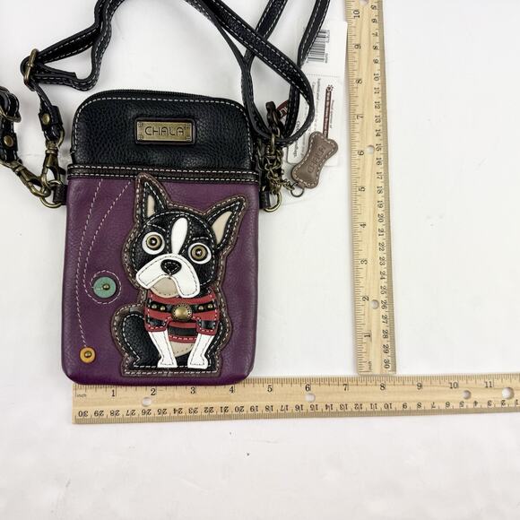 Chala Boston Terrier Puppy Crossbody Purse Convertible Strap in Purple NWT - Picture 4 of 4